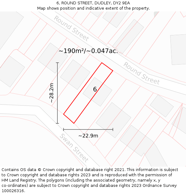 6, ROUND STREET, DUDLEY, DY2 9EA: Plot and title map