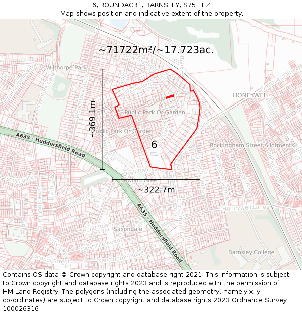 6, ROUNDACRE, BARNSLEY, S75 1EZ: Plot and title map