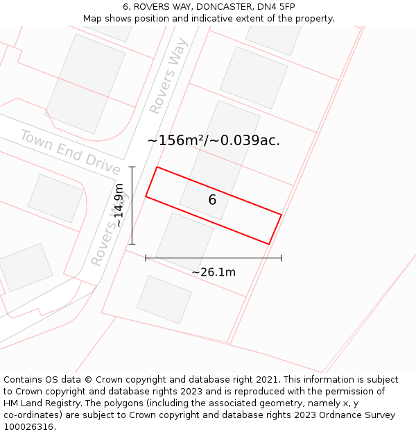 6, ROVERS WAY, DONCASTER, DN4 5FP: Plot and title map