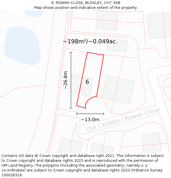 6, ROWAN CLOSE, BUCKLEY, CH7 3AB: Plot and title map