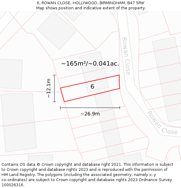 6, ROWAN CLOSE, HOLLYWOOD, BIRMINGHAM, B47 5RW: Plot and title map
