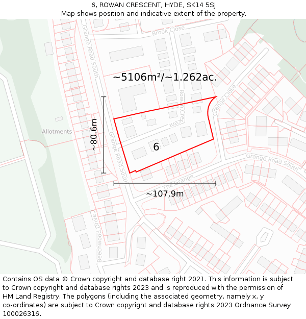 6, ROWAN CRESCENT, HYDE, SK14 5SJ: Plot and title map