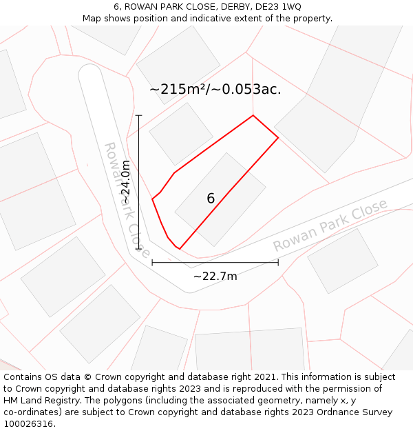 6, ROWAN PARK CLOSE, DERBY, DE23 1WQ: Plot and title map