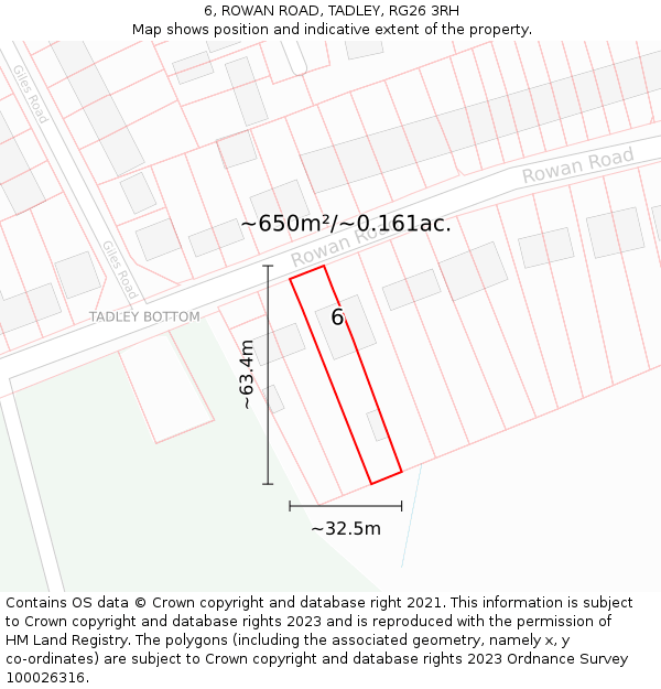 6, ROWAN ROAD, TADLEY, RG26 3RH: Plot and title map