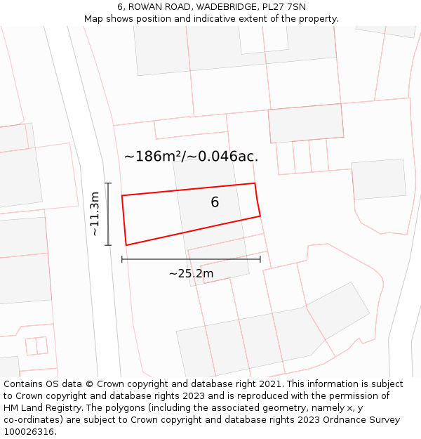 6, ROWAN ROAD, WADEBRIDGE, PL27 7SN: Plot and title map
