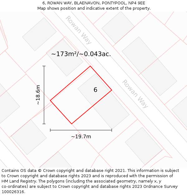 6, ROWAN WAY, BLAENAVON, PONTYPOOL, NP4 9EE: Plot and title map