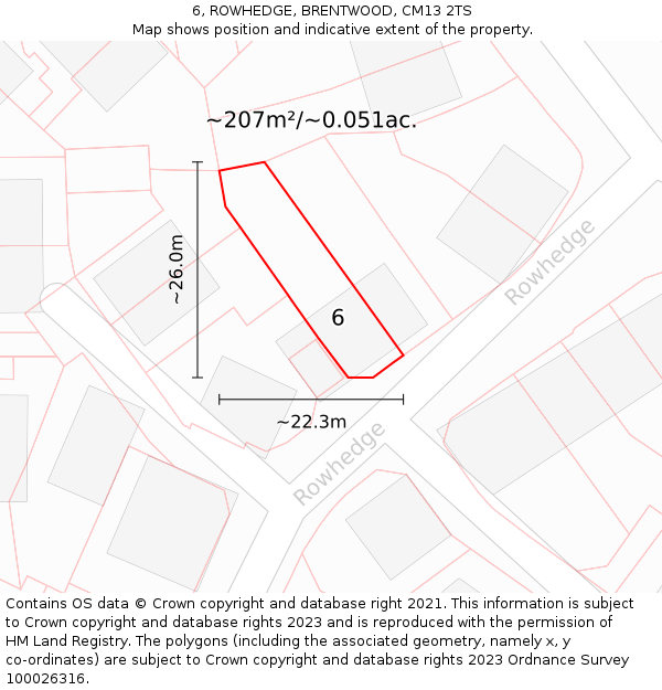 6, ROWHEDGE, BRENTWOOD, CM13 2TS: Plot and title map