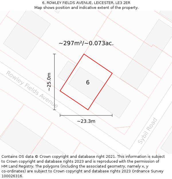 6, ROWLEY FIELDS AVENUE, LEICESTER, LE3 2ER: Plot and title map