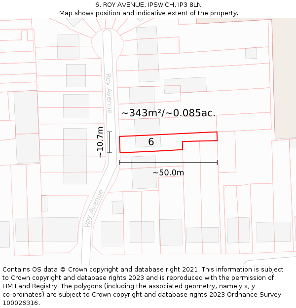 6, ROY AVENUE, IPSWICH, IP3 8LN: Plot and title map