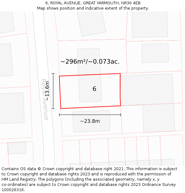 6, ROYAL AVENUE, GREAT YARMOUTH, NR30 4EB: Plot and title map