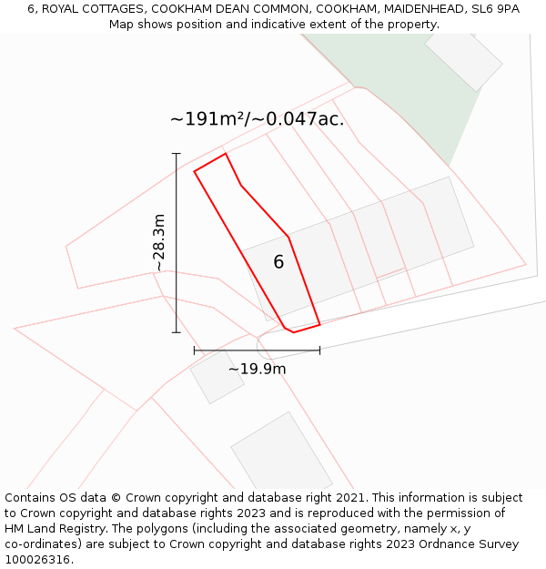 6, ROYAL COTTAGES, COOKHAM DEAN COMMON, COOKHAM, MAIDENHEAD, SL6 9PA: Plot and title map