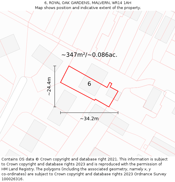 6, ROYAL OAK GARDENS, MALVERN, WR14 1AH: Plot and title map