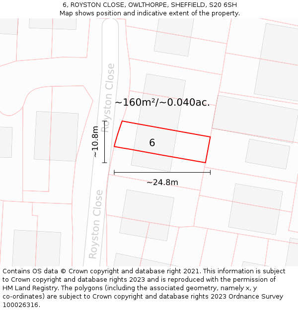 6, ROYSTON CLOSE, OWLTHORPE, SHEFFIELD, S20 6SH: Plot and title map