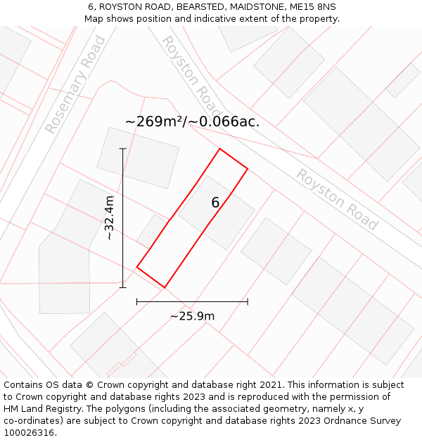 6, ROYSTON ROAD, BEARSTED, MAIDSTONE, ME15 8NS: Plot and title map