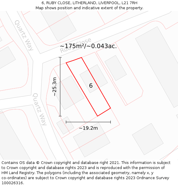6, RUBY CLOSE, LITHERLAND, LIVERPOOL, L21 7RH: Plot and title map