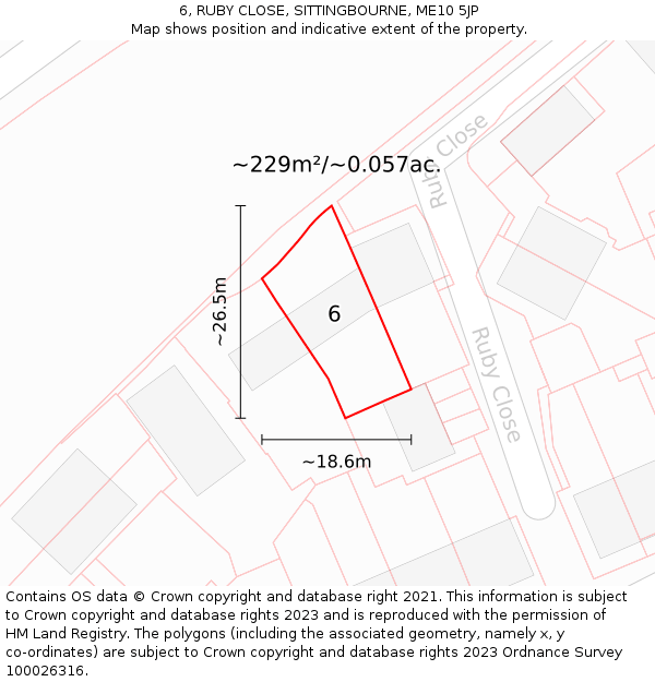 6, RUBY CLOSE, SITTINGBOURNE, ME10 5JP: Plot and title map