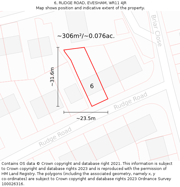6, RUDGE ROAD, EVESHAM, WR11 4JR: Plot and title map