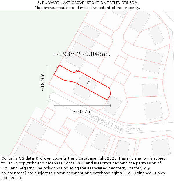 6, RUDYARD LAKE GROVE, STOKE-ON-TRENT, ST6 5DA: Plot and title map