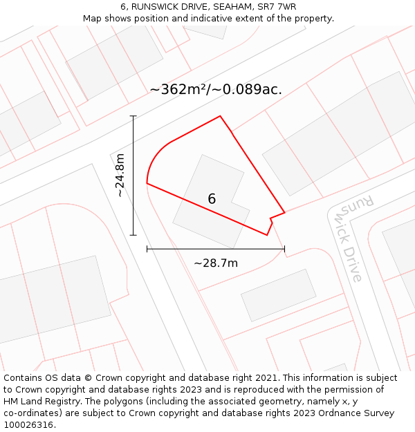 6, RUNSWICK DRIVE, SEAHAM, SR7 7WR: Plot and title map