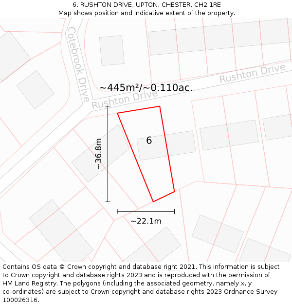6, RUSHTON DRIVE, UPTON, CHESTER, CH2 1RE: Plot and title map