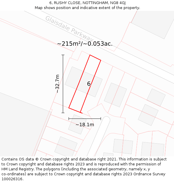 6, RUSHY CLOSE, NOTTINGHAM, NG8 4GJ: Plot and title map