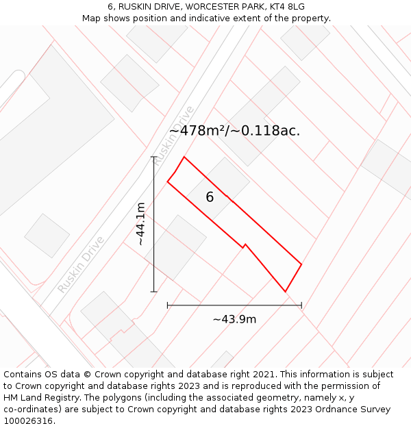 6, RUSKIN DRIVE, WORCESTER PARK, KT4 8LG: Plot and title map