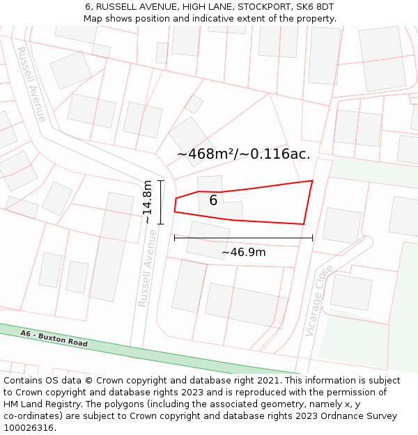 6, RUSSELL AVENUE, HIGH LANE, STOCKPORT, SK6 8DT: Plot and title map