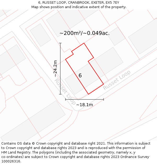 6, RUSSET LOOP, CRANBROOK, EXETER, EX5 7EY: Plot and title map