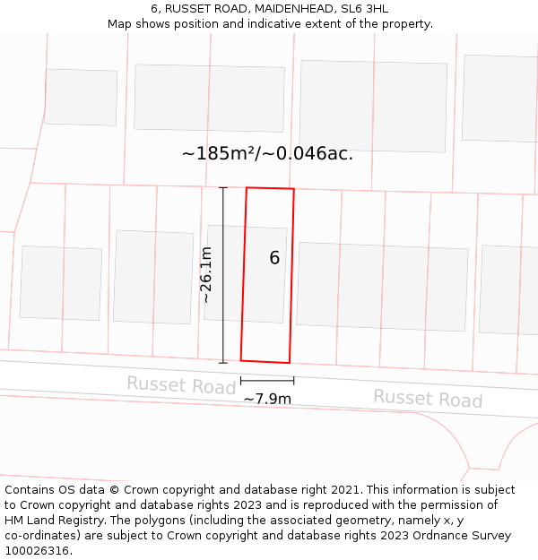 6, RUSSET ROAD, MAIDENHEAD, SL6 3HL: Plot and title map