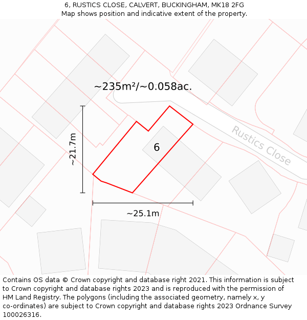 6, RUSTICS CLOSE, CALVERT, BUCKINGHAM, MK18 2FG: Plot and title map