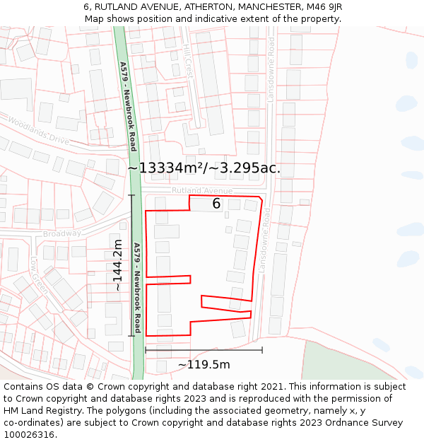 6, RUTLAND AVENUE, ATHERTON, MANCHESTER, M46 9JR: Plot and title map