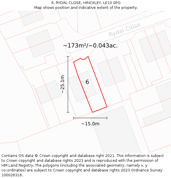 6, RYDAL CLOSE, HINCKLEY, LE10 0PG: Plot and title map