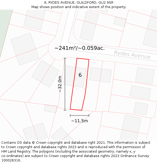 6, RYDES AVENUE, GUILDFORD, GU2 9SR: Plot and title map