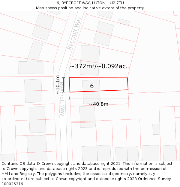 6, RYECROFT WAY, LUTON, LU2 7TU: Plot and title map