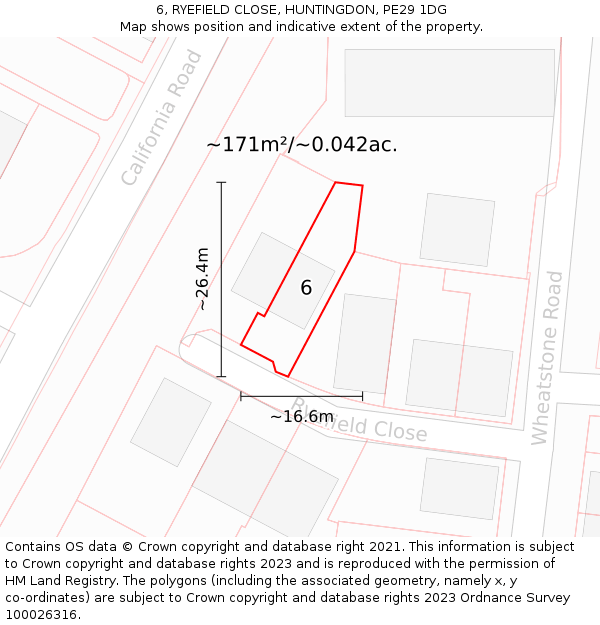 6, RYEFIELD CLOSE, HUNTINGDON, PE29 1DG: Plot and title map