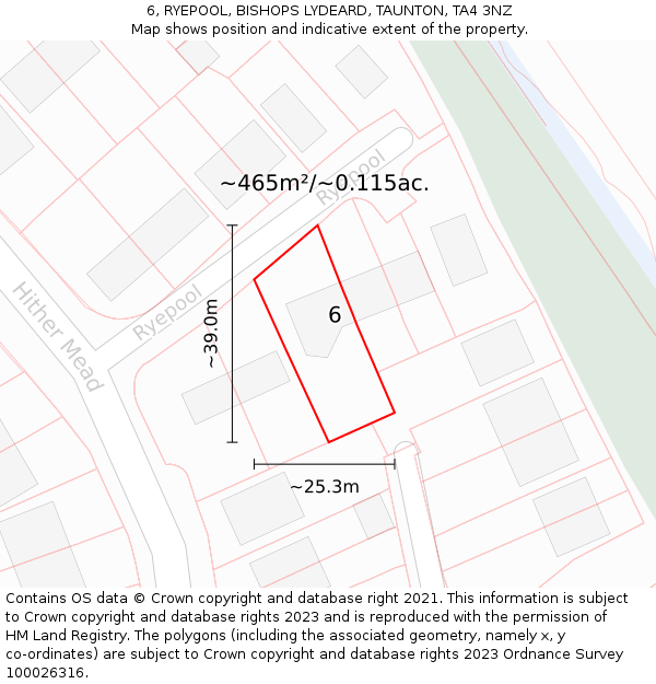 6, RYEPOOL, BISHOPS LYDEARD, TAUNTON, TA4 3NZ: Plot and title map