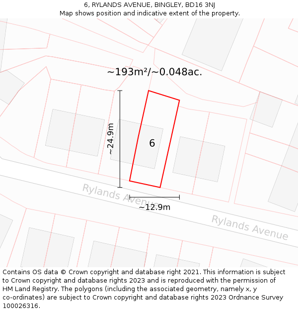 6, RYLANDS AVENUE, BINGLEY, BD16 3NJ: Plot and title map