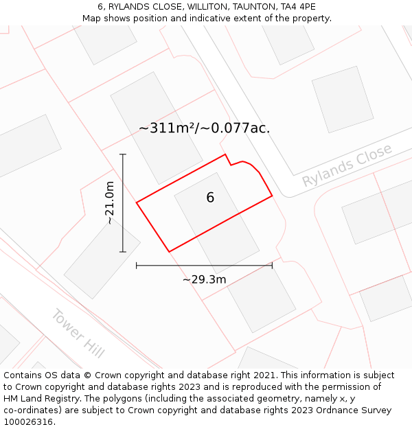 6, RYLANDS CLOSE, WILLITON, TAUNTON, TA4 4PE: Plot and title map