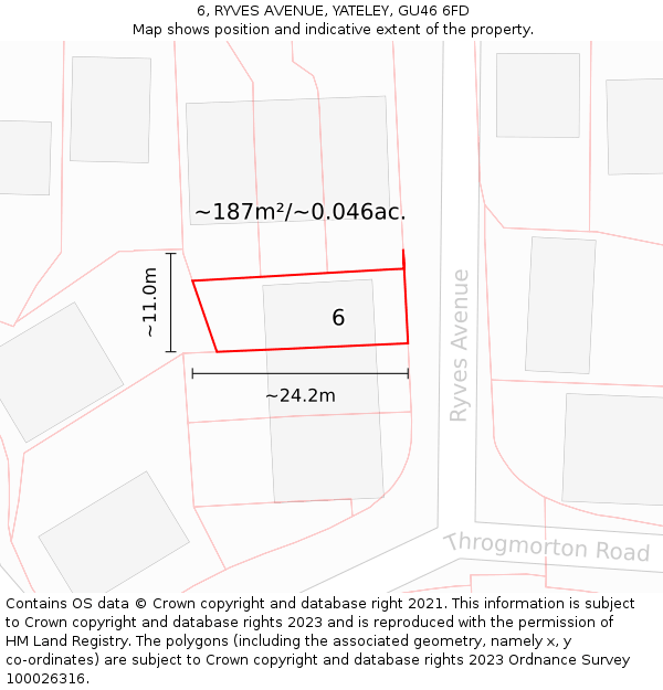 6, RYVES AVENUE, YATELEY, GU46 6FD: Plot and title map