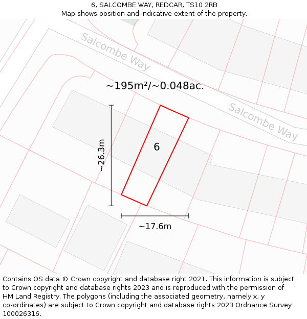 6, SALCOMBE WAY, REDCAR, TS10 2RB: Plot and title map