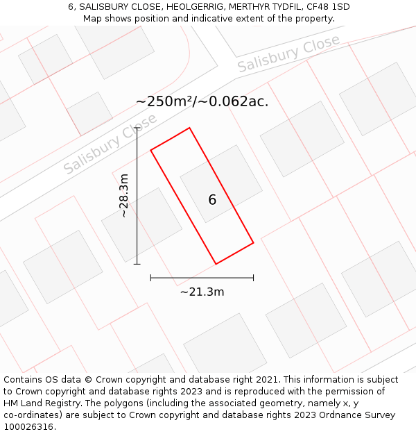 6, SALISBURY CLOSE, HEOLGERRIG, MERTHYR TYDFIL, CF48 1SD: Plot and title map