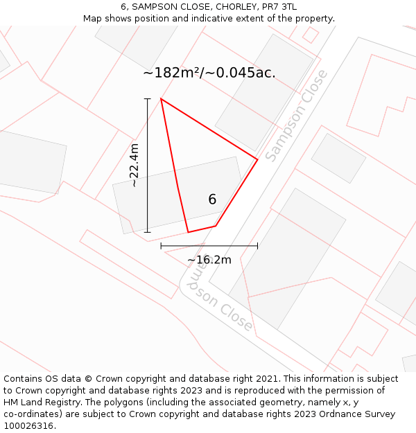 6, SAMPSON CLOSE, CHORLEY, PR7 3TL: Plot and title map