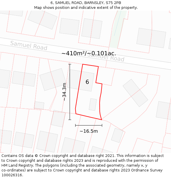6, SAMUEL ROAD, BARNSLEY, S75 2PB: Plot and title map