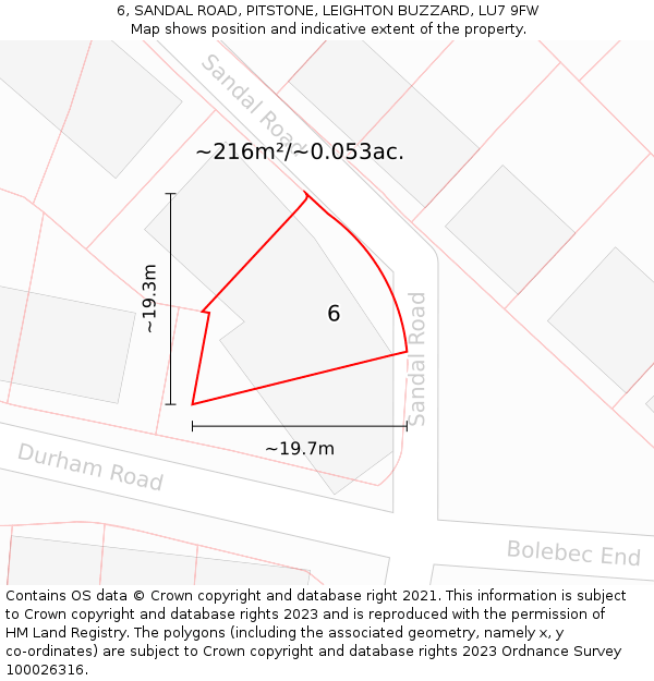 6, SANDAL ROAD, PITSTONE, LEIGHTON BUZZARD, LU7 9FW: Plot and title map