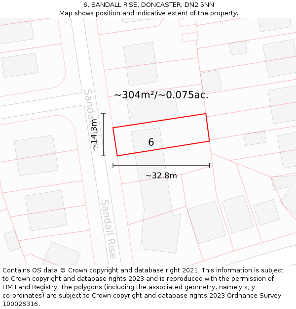 6, SANDALL RISE, DONCASTER, DN2 5NN: Plot and title map