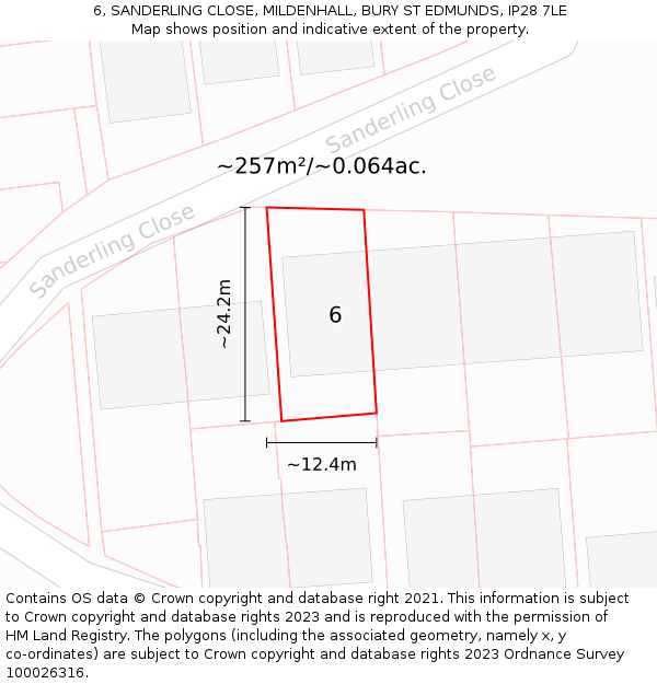 6, SANDERLING CLOSE, MILDENHALL, BURY ST EDMUNDS, IP28 7LE: Plot and title map
