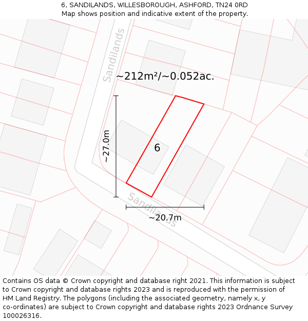 6, SANDILANDS, WILLESBOROUGH, ASHFORD, TN24 0RD: Plot and title map