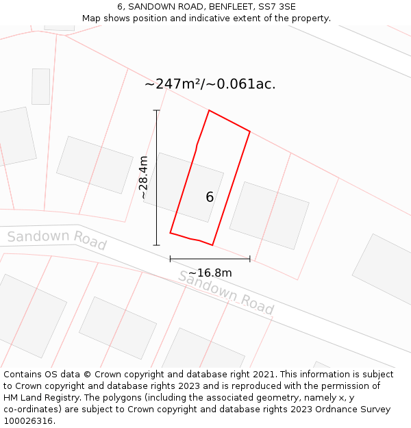 6, SANDOWN ROAD, BENFLEET, SS7 3SE: Plot and title map