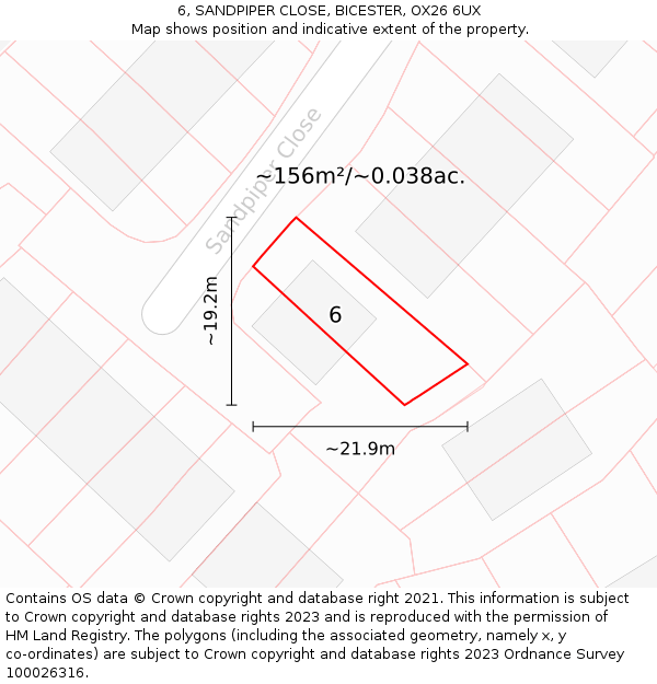 6, SANDPIPER CLOSE, BICESTER, OX26 6UX: Plot and title map