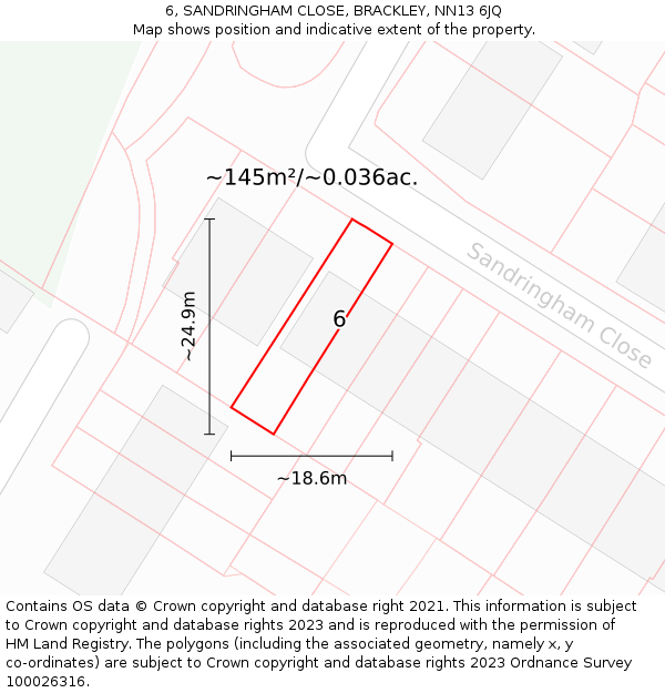 6, SANDRINGHAM CLOSE, BRACKLEY, NN13 6JQ: Plot and title map